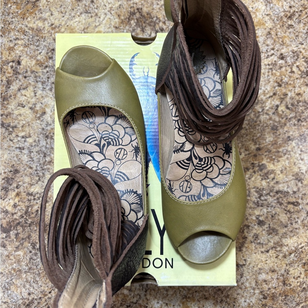 Fly London Lotto Olive and Dark Brown Sandals - Picture 2 of 8